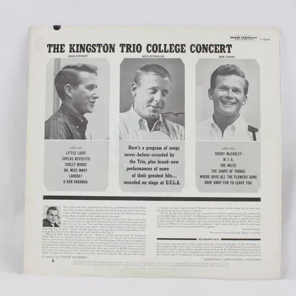The Kingston Trio College Concert Recorded In Live Performance 12" Vinyl Record