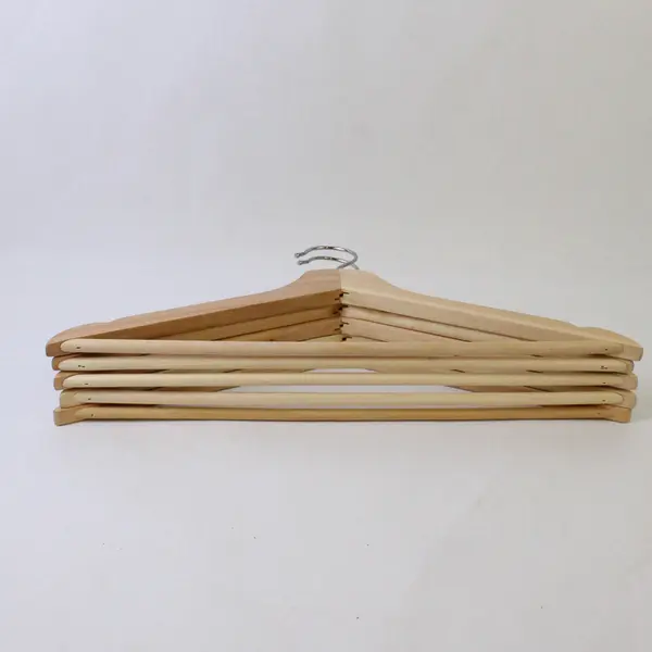 Lot of 5 Wooden Clothes Hangers with Pants Bars