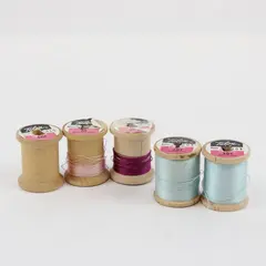 Lot of 5 Vintage Talon Sewing Thread Spools 1 Empty 4 Partial Thread Left