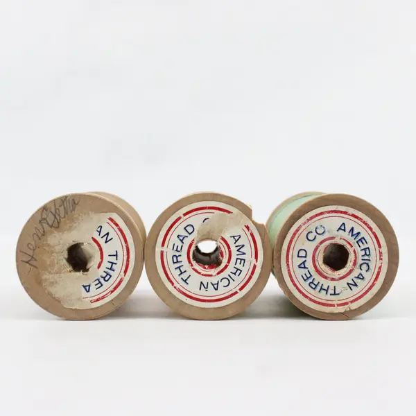 Lot of 3 Wooden Spools of Vintage American Thread Co. - Green, Yellow & Brown  