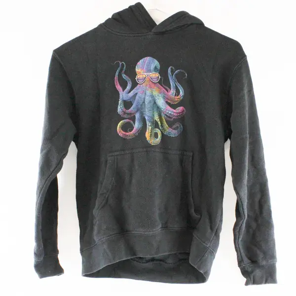 Lone Rock Clothing Black Hoodie Rainbow Octopus Oregon Coast Unisex YM 