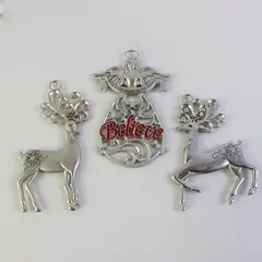 Vtg Silver Metal Christmas Ornament Set Lot 3 Reindeer Angel