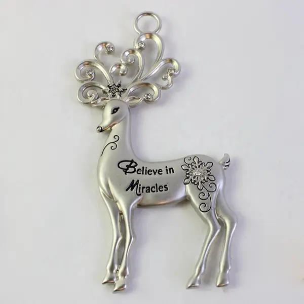 Vtg Silver Metal Christmas Ornament Set Lot 3 Reindeer Angel
