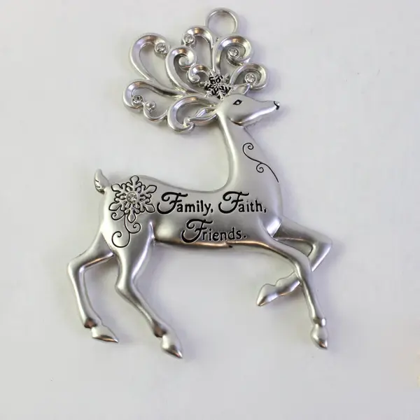 Vtg Silver Metal Christmas Ornament Set Lot 3 Reindeer Angel