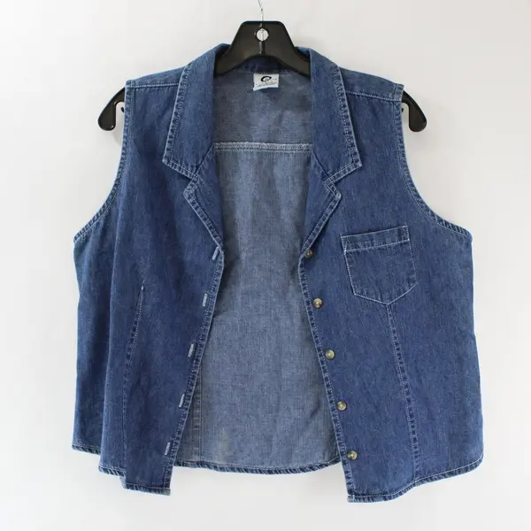 Ellemenno Womens Denim Vest Cotton Blue Button Up Size L