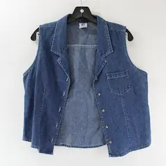 Ellemenno Womens Denim Vest Cotton Blue Button Up Size L
