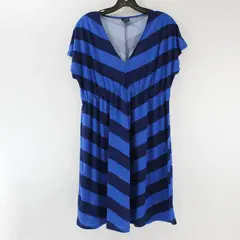 Faded Glory Two Tone Blue Striped V-Neck Short Sleeve Dress Size M
