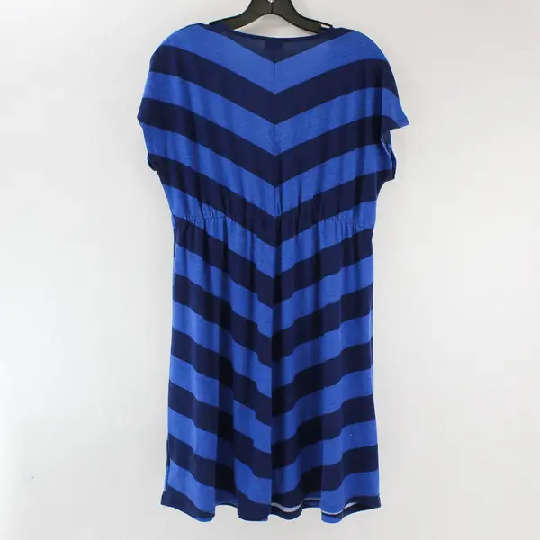 Faded Glory Two Tone Blue Striped V-Neck Short Sleeve Dress Size M