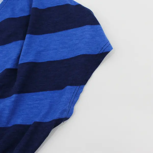 Faded Glory Two Tone Blue Striped V-Neck Short Sleeve Dress Size M