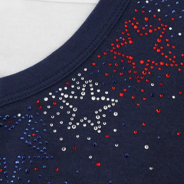 Decorated Originals Blue Long Sleeve Top Red White and Blue Rhinestones Womens S