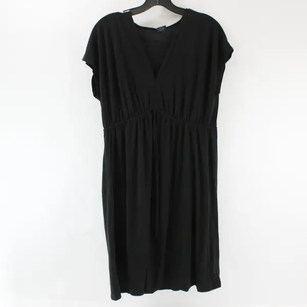 Faded Glory Black Midi V-Neck Dress with Waist Tie Size M