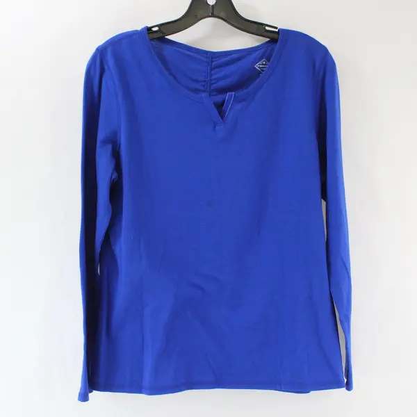St. John's Bay Women Blue Long Sleeve Split Neck T-Shirt Petite Medium