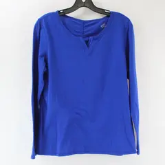 St. John's Bay Women Blue Long Sleeve Split Neck T-Shirt Petite Medium