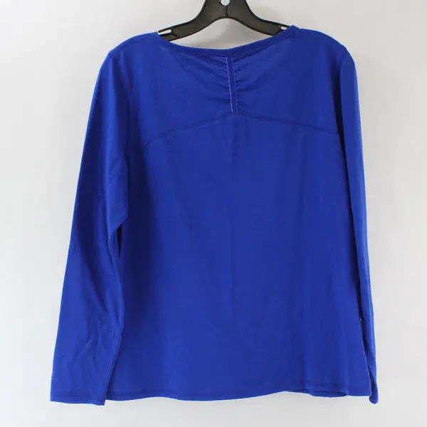 St. John's Bay Women Blue Long Sleeve Split Neck T-Shirt Petite Medium
