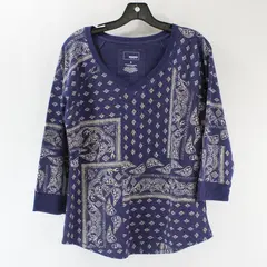 Sonoma Women's Long Sleeve V-Neck Paisley Top Shirt Size S Blue Cream