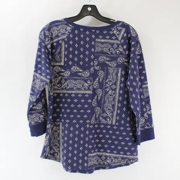 Sonoma Women's Long Sleeve V-Neck Paisley Top Shirt Size S Blue Cream