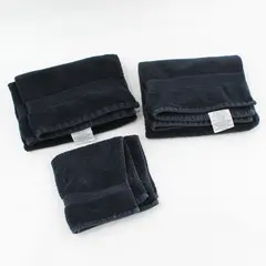 Lexington Lot of 3 Black Washcloth & Hand Towels Cotton Small/Medium