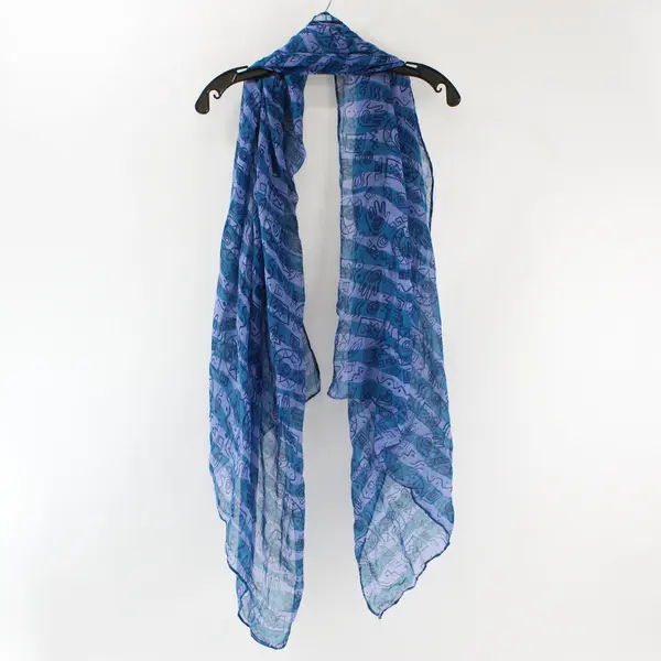 Turquoise and Periwinkle Abstract Art Print Sheer Wrap Scarf