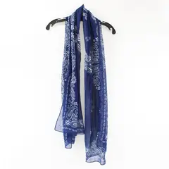 Blue and White Sheer Paisley Print Women's Wrap Neck Scarf