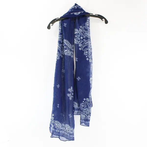Blue and White Sheer Paisley Print Women's Wrap Neck Scarf