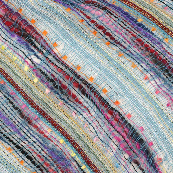 Multicolor Thread Striped Sheer Women's Wrap Neck Scarf with Tassels