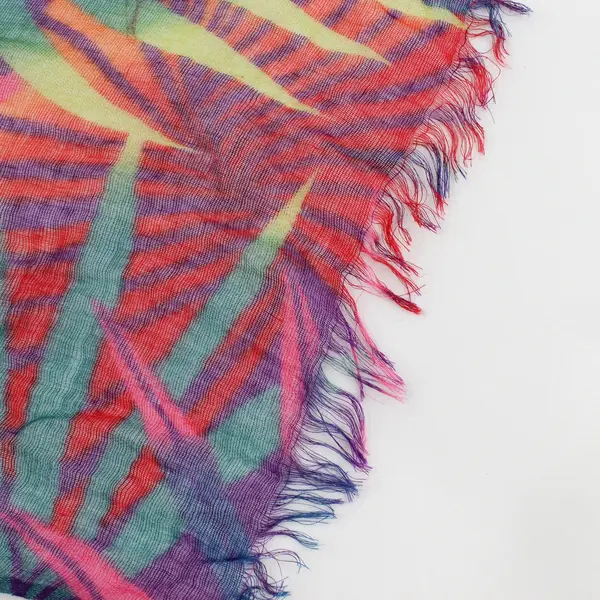 Multicolor Leaf Print Sheer Women's Wrap Neck Scarf with Distressed Ends