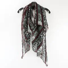 Nordstrom Gray Leopard Print and Red Striped Women's Sheer Wrap Neck Scarf