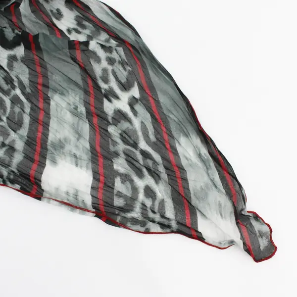 Nordstrom Gray Leopard Print and Red Striped Women's Sheer Wrap Neck Scarf