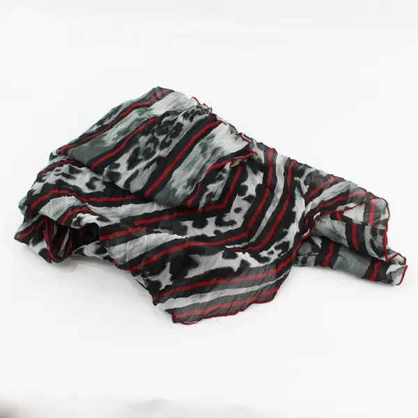 Nordstrom Gray Leopard Print and Red Striped Women's Sheer Wrap Neck Scarf