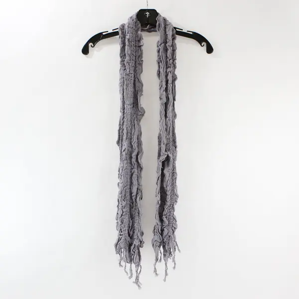 Women's Gray Lightweight Ruffle Head Neck Scarf Tassels