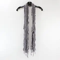 Women's Gray Lightweight Ruffle Head Neck Scarf Tassels