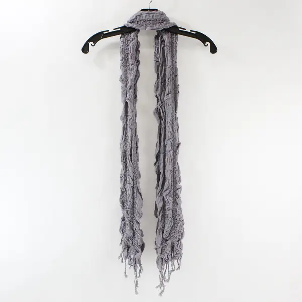 Women's Gray Lightweight Ruffle Head Neck Scarf Tassels