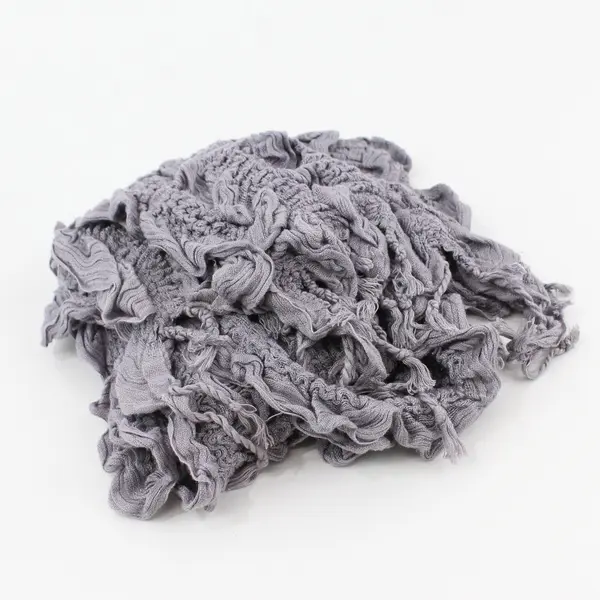 Women's Gray Lightweight Ruffle Head Neck Scarf Tassels