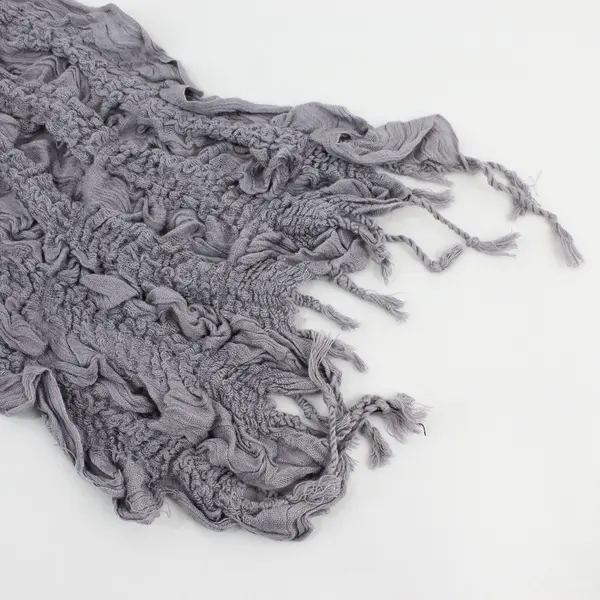 Women's Gray Lightweight Ruffle Head Neck Scarf Tassels