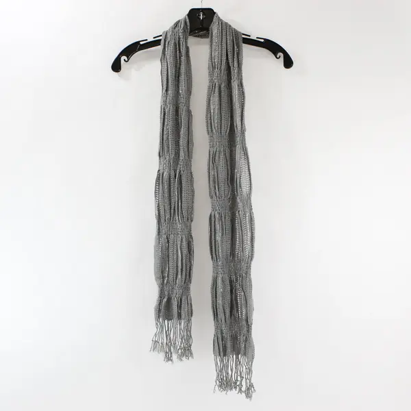 Light Gray Silver Knit Stretch Women's Neck Wrap Scarf Tassels