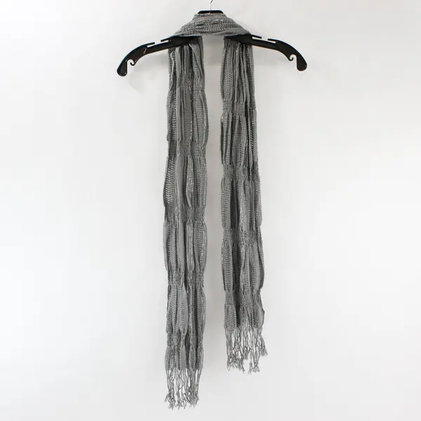 Light Gray Silver Knit Stretch Women's Neck Wrap Scarf Tassels