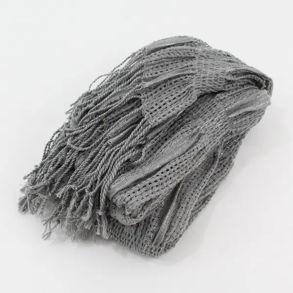 Light Gray Silver Knit Stretch Women's Neck Wrap Scarf Tassels