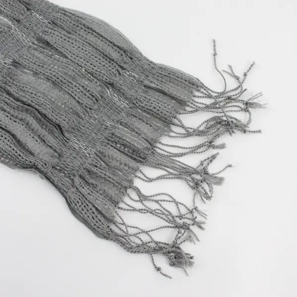 Light Gray Silver Knit Stretch Women's Neck Wrap Scarf Tassels
