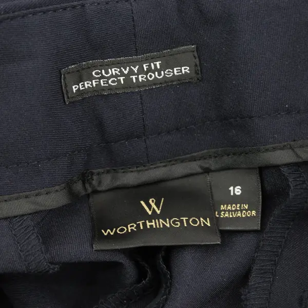 Worthington Perfect Trouser Navy Blue Curvy Fit Women's Pants Size 16