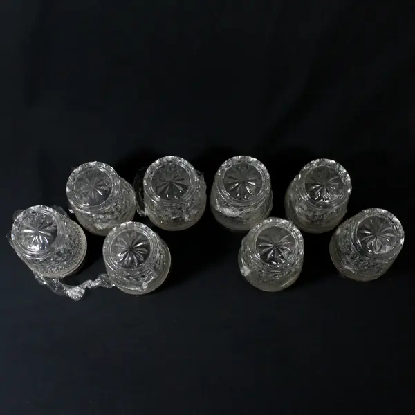 Vintage Set of 8 Kingsford Crystal Drinking Glass Tumblers w/ Silver Band 10 oz