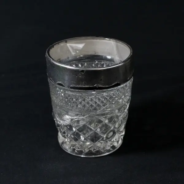 Vintage Set of 8 Kingsford Crystal Drinking Glass Tumblers w/ Silver Band 10 oz