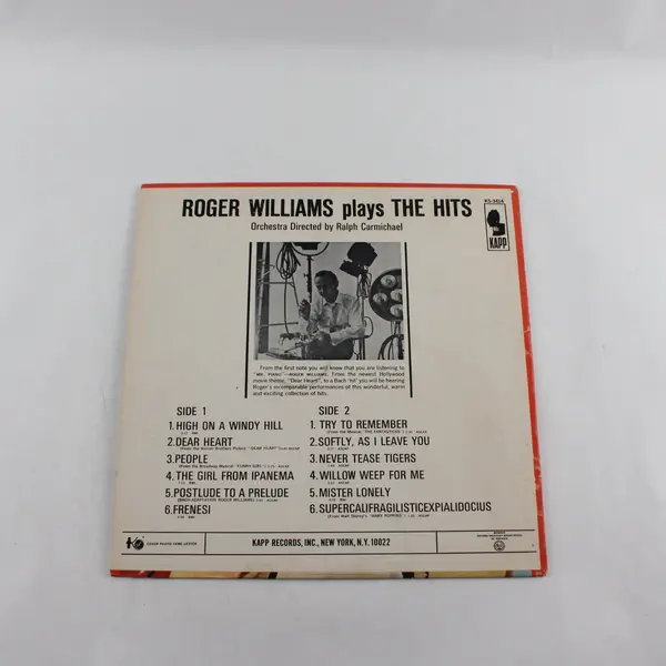 Roger Williams Plays The Hits 12" Vinyl Record 