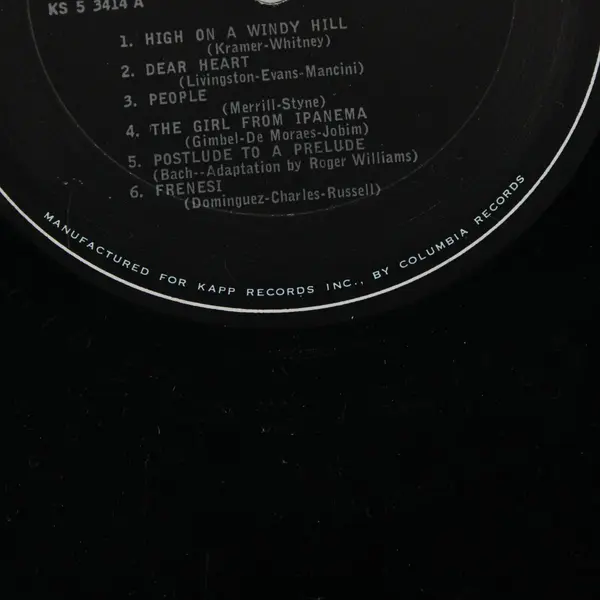Roger Williams Plays The Hits 12" Vinyl Record 