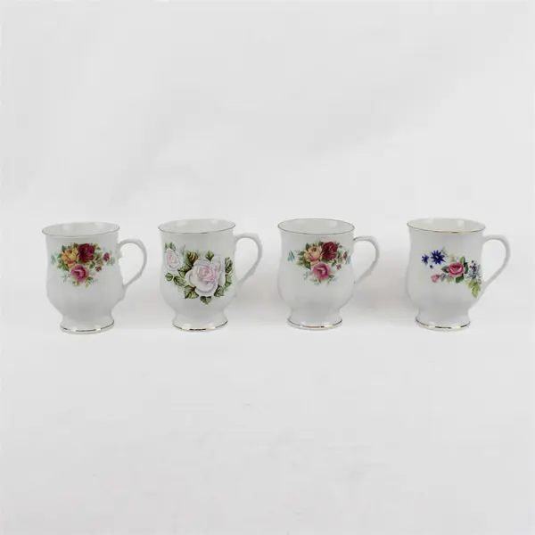 Four Floral Hitkari Potteries Bone China Cups - Made in India
