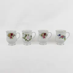 Four Floral Hitkari Potteries Bone China Cups - Made in India
