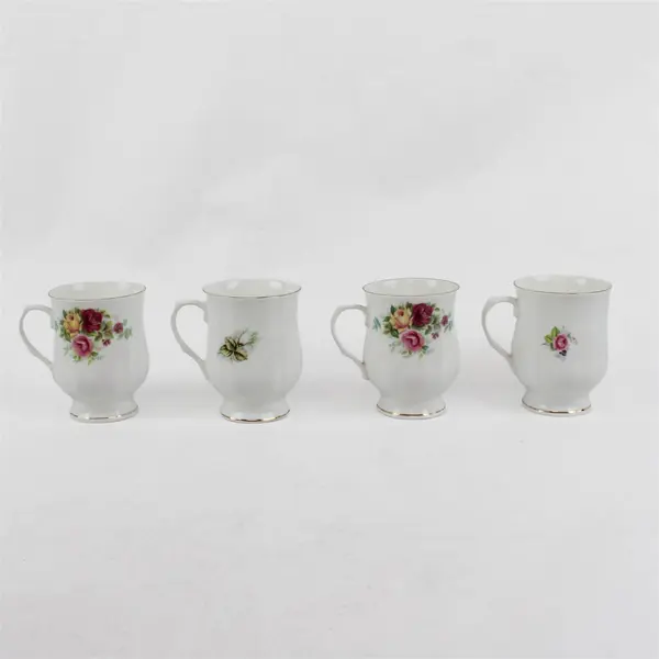 Four Floral Hitkari Potteries Bone China Cups - Made in India