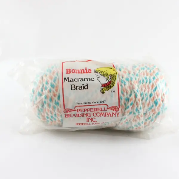 Vintage BONNIE Macrame Braid 6MM - 100 Yards Teal, Peach, White Polypropylene 