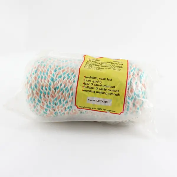 Vintage BONNIE Macrame Braid 6MM - 100 Yards Teal, Peach, White Polypropylene 