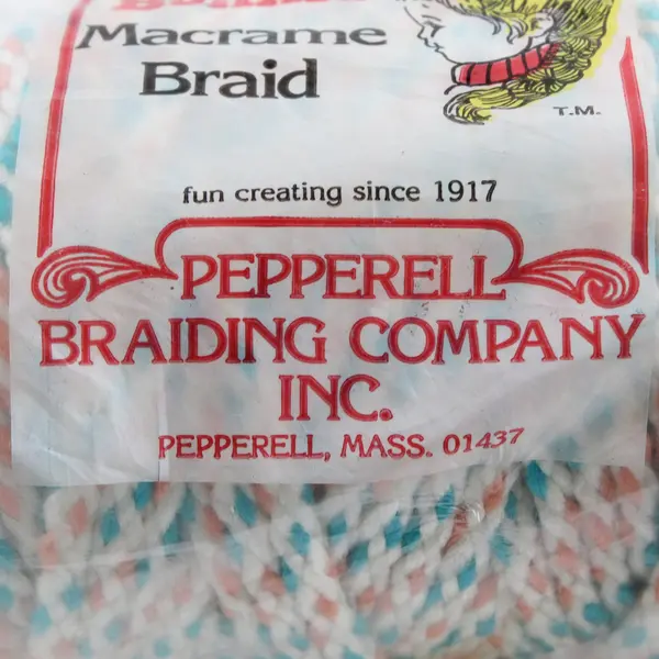 Vintage BONNIE Macrame Braid 6MM - 100 Yards Teal, Peach, White Polypropylene 