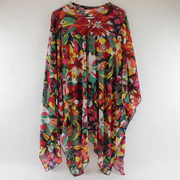 Cha Cha Vente Sheer Multicolor Floral Print Tunic Blouse Women's 1X